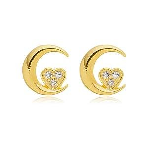 Brinco Lua com Coração com Zircônias banhado a ouro 18 K