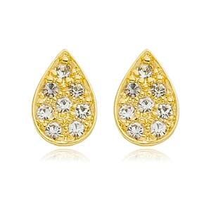 Brinco Gota com Zircônias banhado a ouro 18 K