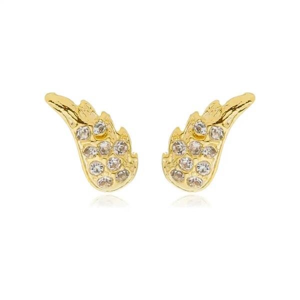 Brinco Asa com Zircônias banhado a ouro 18 K