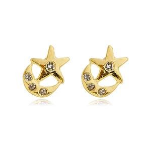 Brinco Lua e Estrela com Zircônias banhado a ouro 18 K