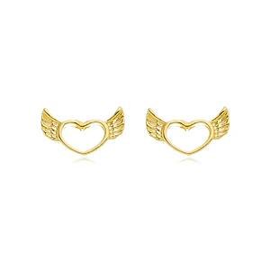 Brinco Coração Vazado com Asa banhado a ouro 18 K
