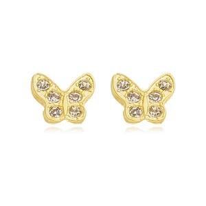Brinco Borboleta com Zircônias banhado a ouro 18 K