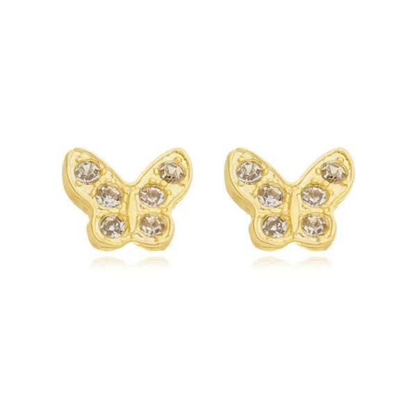 Brinco Borboleta com Zircônias banhado a ouro 18 K
