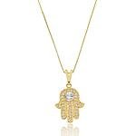 Colar Mão de Fátima com Zircônias Banhado a ouro 18k