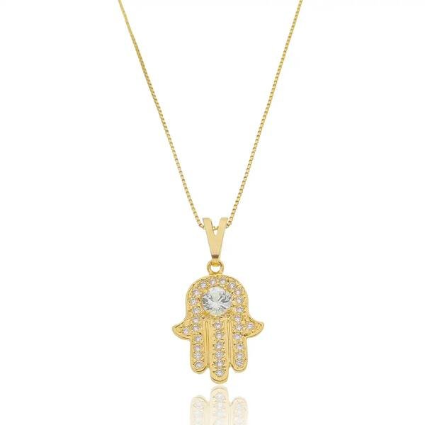 Colar Mão de Fátima com Zircônias Banhado a ouro 18k