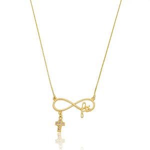 Colar Fé no Infinito com Cruz de Zircônias Pendurada Banhado a ouro 18k