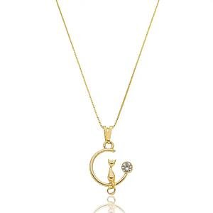 Colar Gato no Círculo Banhado a ouro 18k