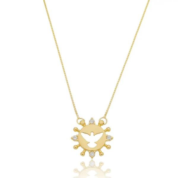 Colar Espírito Santo no Círculo Cravejado com Zircônias Banhado a ouro 18k