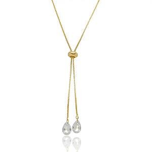 Colar Gravata Gotas de Zircônias Banhado a ouro 18k