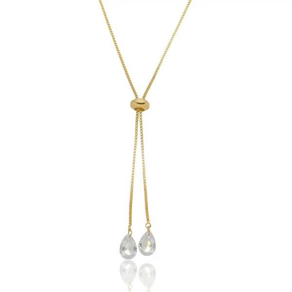 Colar Gravata Gotas de Zircônias Banhado a ouro 18k