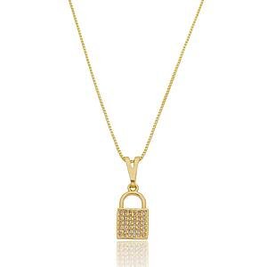 Colar Cadeado Cravejado com Zircônias Banhado a ouro 18k