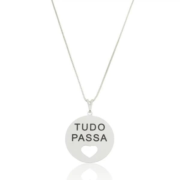 Colar Medalha Tudo Passa Coração Vazado Banhado a prata 950