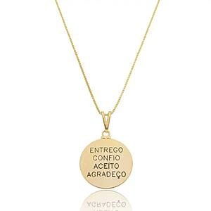 Colar Medalha Entrego Confio Aceito Agradeço Banhado a ouro 18k