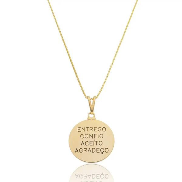 Colar Medalha Entrego Confio Aceito Agradeço Banhado a ouro 18k