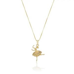 Colar Bailarina Cravejado com Zircônias Banhado a ouro 18k