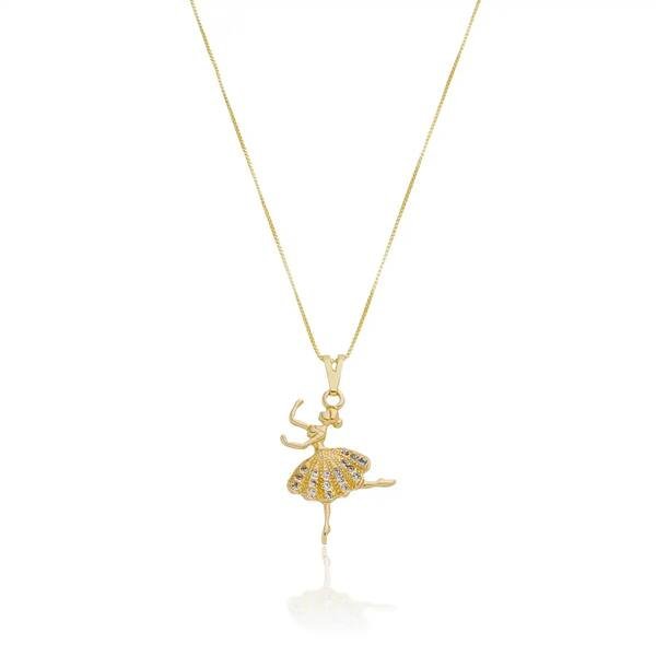 Colar Bailarina Cravejado com Zircônias Banhado a ouro 18k