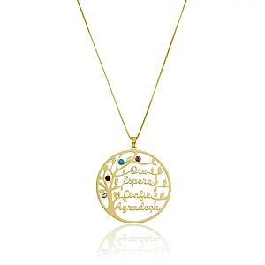 Colar Ore Espere Confie Agradeça Árvore Banhado a ouro 18k