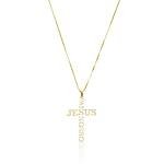 Colar Cruz Pai Nosso Jesus Banhado a Ouro 18k
