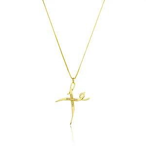 Colar Fé Cravejado com Zircônias Banhado a ouro 18k