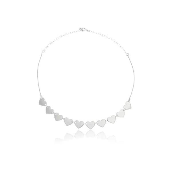 Colar Choker Corações Placa Banhado a Prata 950