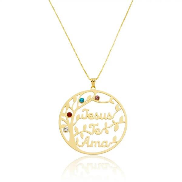 Colar Jesus Te Ama Árvore Banhado a ouro 18k