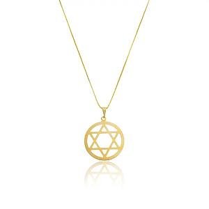 Colar Medalha Estrela de Davi Banhado a ouro 18k