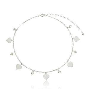 Colar Choker 5 Corações com Zircônias Banhado a Prata 950