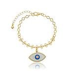 Pulseira Olho Grego Placa Branca Banhada a Ouro 18 K