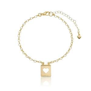 Pulseira Placa Coração Banhada a ouro 18k