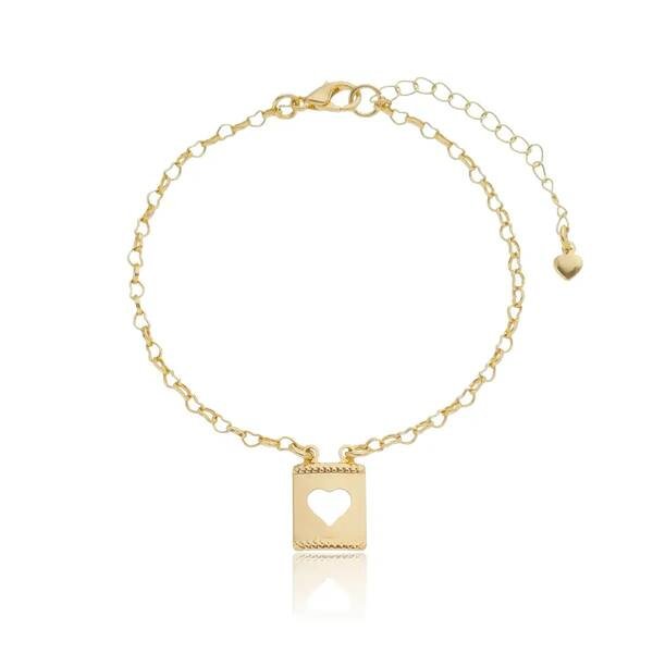 Pulseira Placa Coração Banhada a ouro 18k