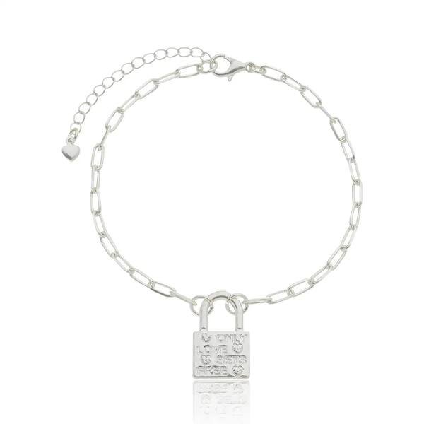 Pulseira Cadeado Escrito Banhada a prata 950