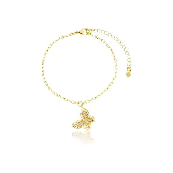 Pulseira Borboleta com Zircônias Banhada a ouro 18k