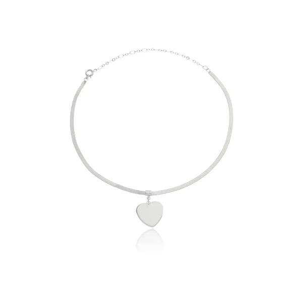 Colar Choker Coração Placa Banhado a Prata 950