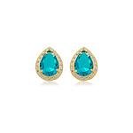 Brinco Gota Verde com Zircônias banhado a ouro 18 K