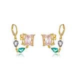 Brinco Quadrado com Gotas na Argola de Zircônias banhado a ouro 18 K