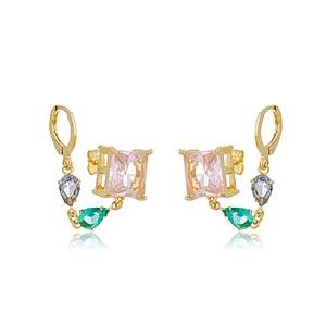 Brinco Quadrado com Gotas na Argola de Zircônias banhado a ouro 18 K