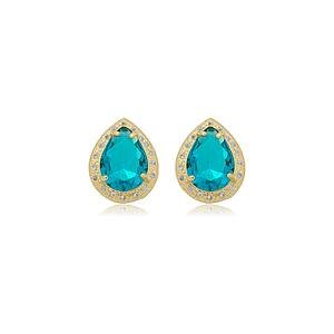 Brinco Gota Verde com Zircônias banhado a ouro 18 K