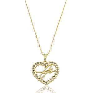 Colar Fé no Coração Cravejado com Zircônias Banhado a ouro 18k