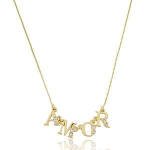 Colar Amor Pendente Cravejado com Zircônias Banhado a ouro 18k