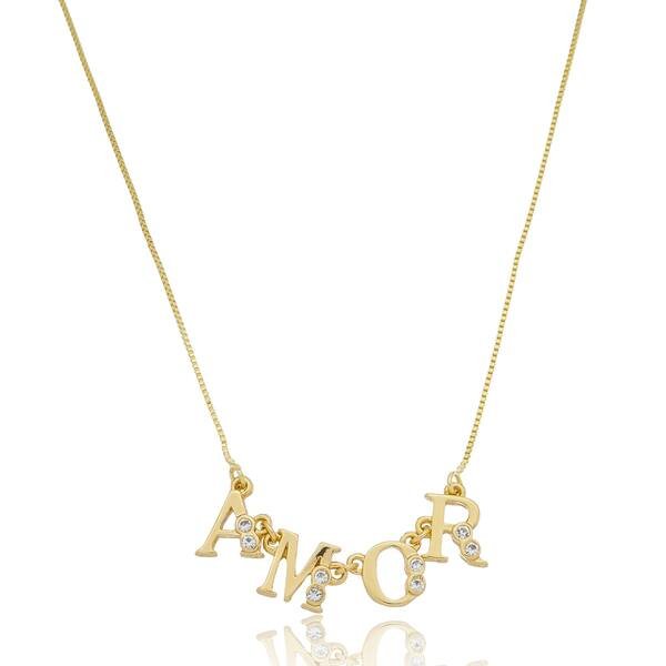 Colar Amor Pendente Cravejado com Zircônias Banhado a ouro 18k
