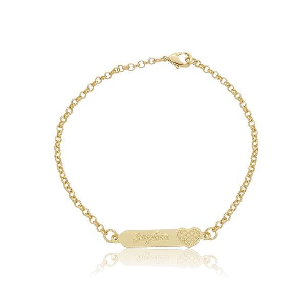 Pulseira Personalizada Infantil com coração banhada a ouro 18 k