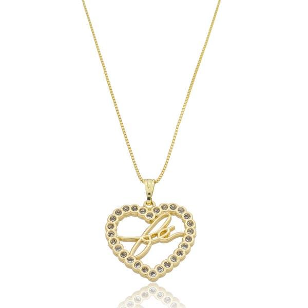 Colar Fé no Coração Cravejado com Zircônias Banhado a ouro 18k