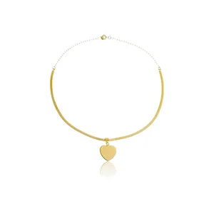 Colar Choker Coração Placa Banhado a Ouro 18k