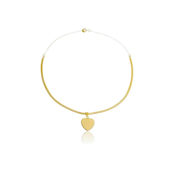 Colar Choker Coração Placa Banhado a Ouro 18k
