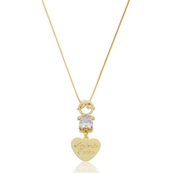 Colar Personalizado Menino(a) com Coração Banhado a ouro 18k