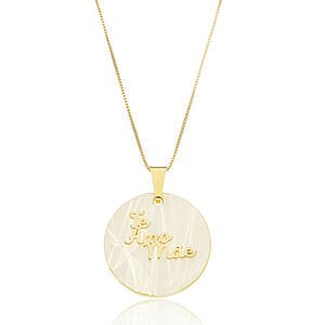 Colar Te Amo Mãe Madrepérola Banhado a ouro 18k