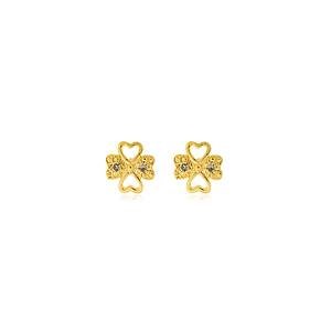 Brinco Trevo com Zircônias e Liso banhado a ouro 18 K