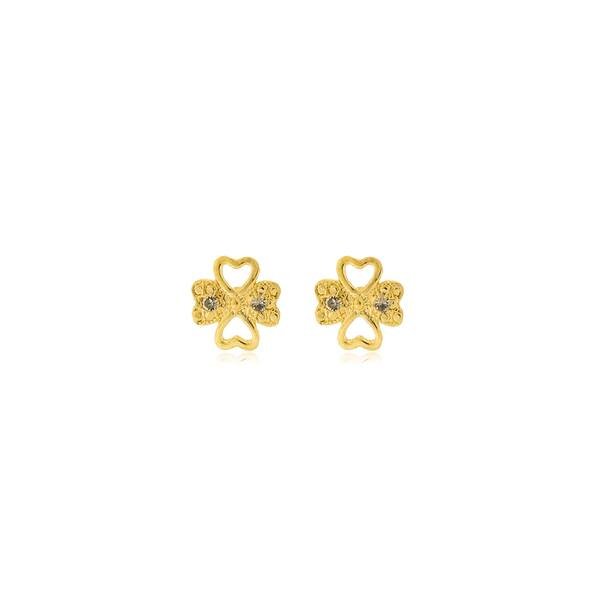 Brinco Trevo com Zircônias e Liso banhado a ouro 18 K