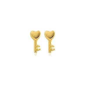 Brinco Chave com Coração banhado a ouro 18 K