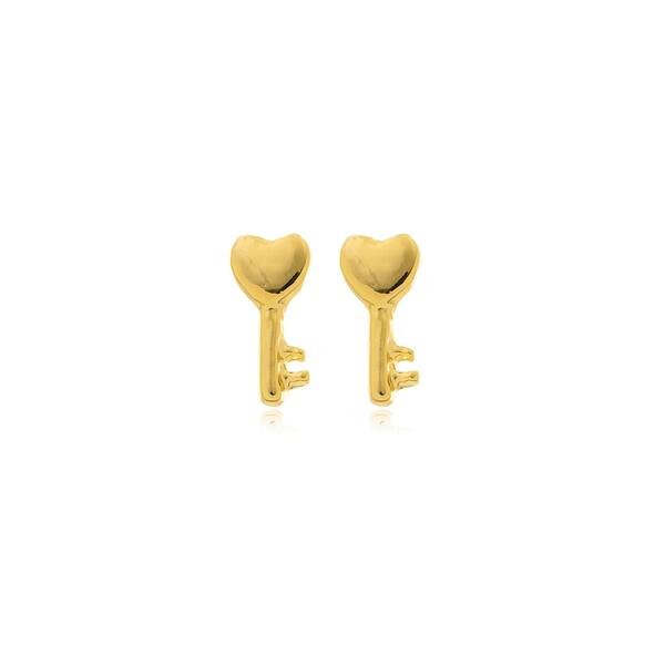 Brinco Chave com Coração banhado a ouro 18 K